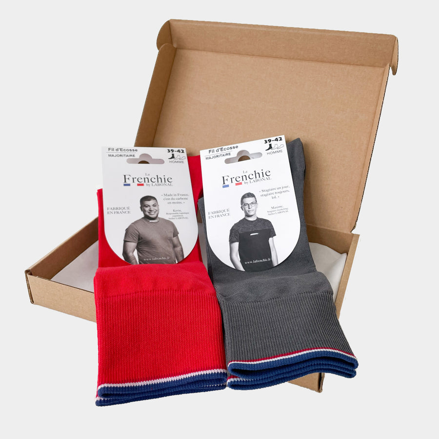 Box Chaussettes Coton Fil d'Ecosse Aubigny Rouge et Aubigny gris